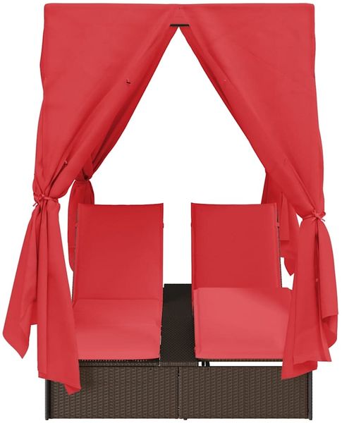 vidaXL Doppelte Sonnenliege Rot 205 x 129 x 200 cm Poly-Rattan 3376133 Bild 5