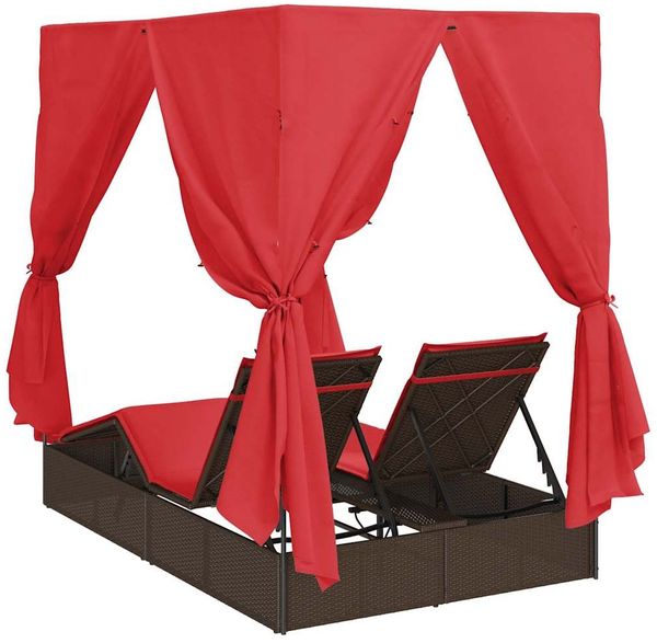 vidaXL Doppelte Sonnenliege Rot 205 x 129 x 200 cm Poly-Rattan 3376133 Bild 7