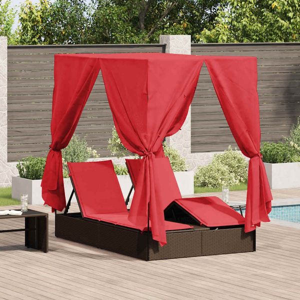 vidaXL Doppelte Sonnenliege Rot 205 x 129 x 200 cm Poly-Rattan 3376133