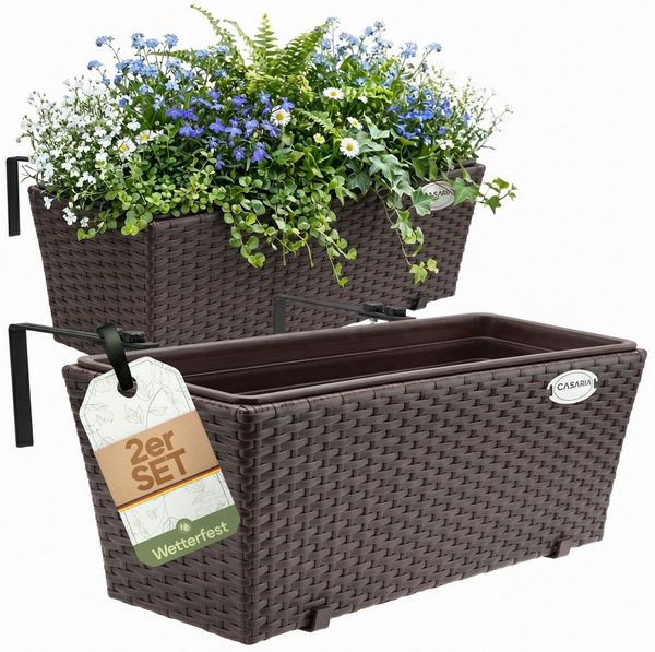 Casaria Blumenkasten, 2er Set 11 Liter Montagehalterung indoor outdoor Geländerkasten