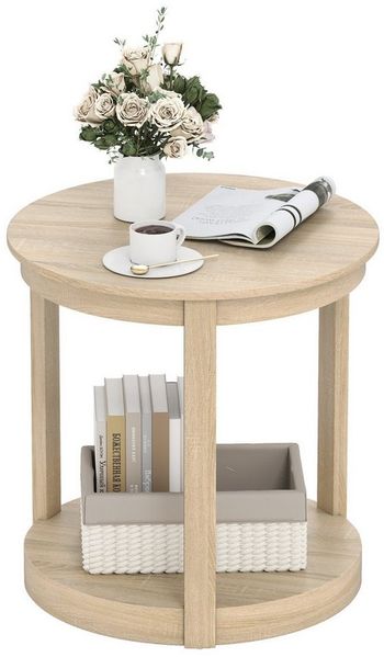COSTWAY Couchtisch, runder Wohnzimmertisch, 2 Ebenen, Holz, Grau