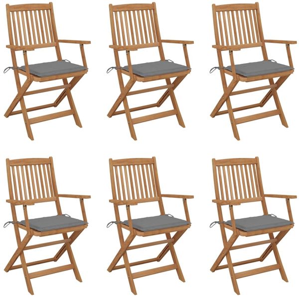 vidaXL Klappbare Gartenstühle 6 Stk. mit Kissen Massivholz Akazie 3065462