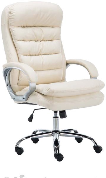 Bürostuhl SOUK - 116x68x77, Creme Kunstleder Metall in Chromoptik Gestell ergonomische Bürostühle Homeoffice Stuhl mit Rollen