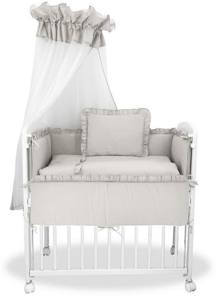 Baby-Delux Beistellbett Babybett Royal Grau Rüsche, Stillbett 90x40 weiß höhenverstellbar, Matratze inkl. komplett Set