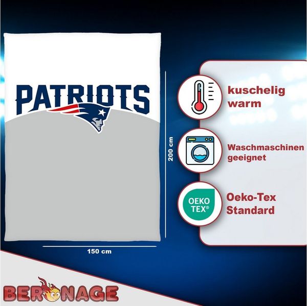 Wohndecke NFL New England Patriots Decke 150x200 cm Wellsoft Kuscheldecke, BERONAGE, passend zur Bettwäsche, ideal für Sofa, Couch, Bett, Auto, Camping