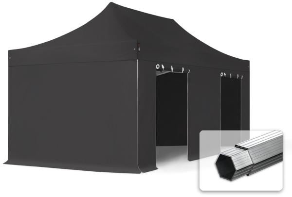 3x6 m Faltpavillon, PROFESSIONAL Alu 40mm, feuersicher, Seitenteile ohne Fenster, schwarz