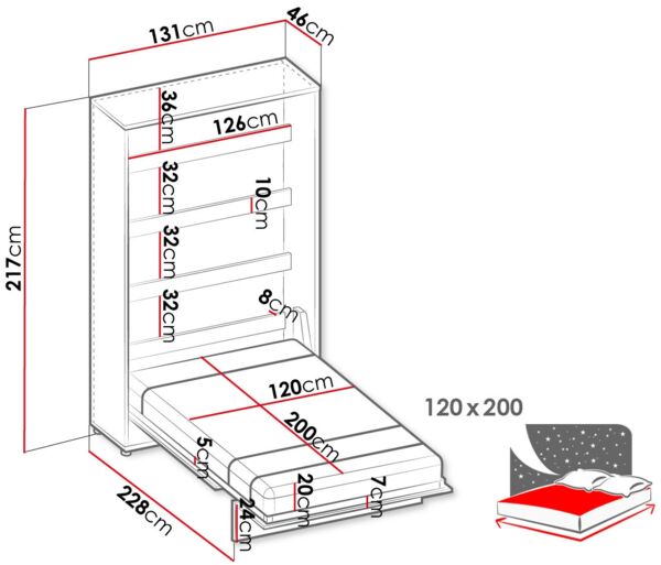 Schrankbett Concept Junior, 120x200 cm, Vertikal Bild 9