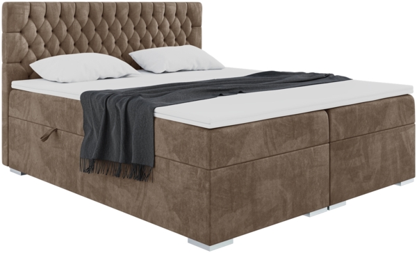 MEBLINI Boxspringbett DALIA 200x220 cm mit Bettkasten - H4/Braun Samt Polsterbett - Doppelbett mit Topper & Taschenfederkern-Matratze
