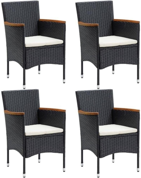 vidaXL 4X Gartenstuhl Akazienholz Rattan Schwarz Ergonomisch