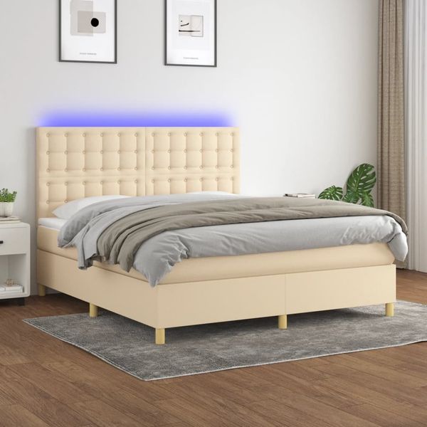 vidaXL Boxspringbett mit Matratze & LED Creme 160x200 cm Stoff 3135770