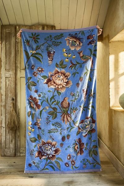 PIP Studio Family Strandtuch Liegetuch 100x180 Secret Garden Blue Blumen Vögel