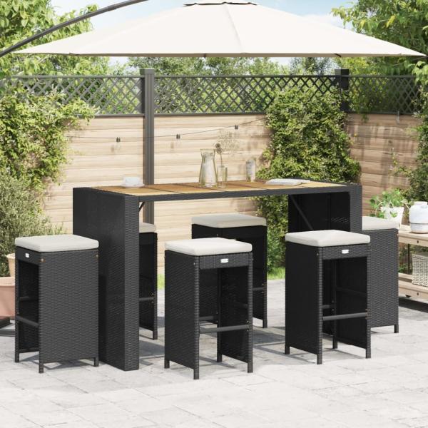 vidaXL Garten-Barhocker mit Kissen 6 Stk. Schwarz Poly Rattan 368692