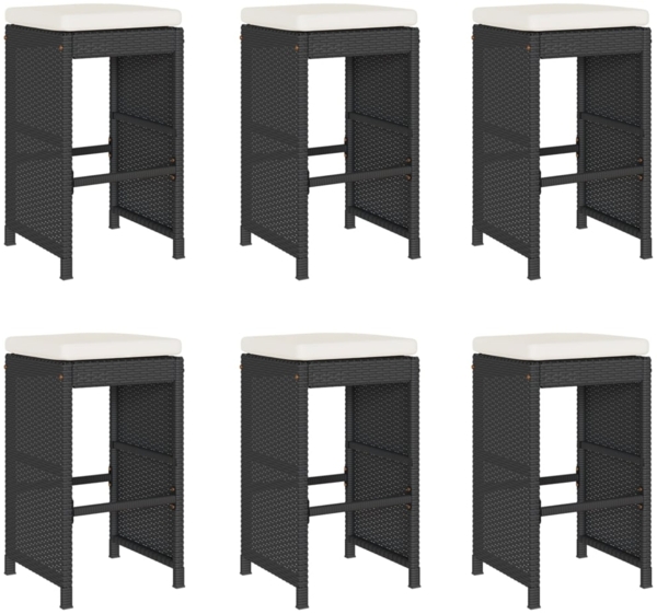 vidaXL Garten-Barhocker mit Kissen 6 Stk. Schwarz Poly Rattan 368692