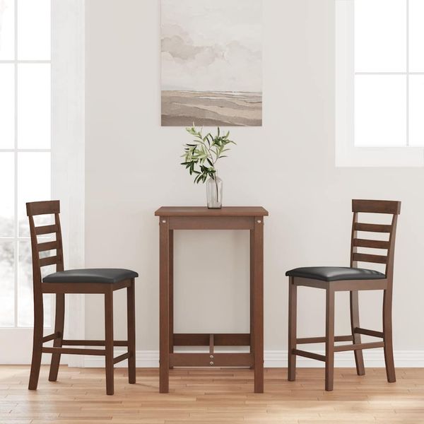 vidaXL Barhocker mit Kissen 2 Stk. Braun Massivholz Gummibaum 4102538
