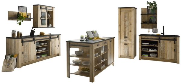 Furn. Design Küchenbuffet Stove (Küche in Used Wood, Schrank-Set 7-teilig) Soft-Close-Funktion