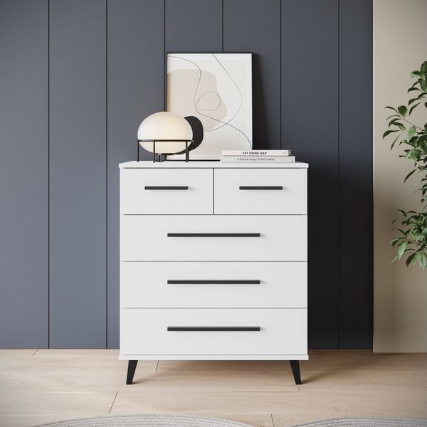 OTTO home Sideboard Lagos, Kommode, 5 Schubladen, schwarze Griffe & Füße (Wäscheschrank Bestseller in Top Qualität), modernes Design, B/T/H je 70/39,5/82,5 cm, pflegeleichte Oberfläche