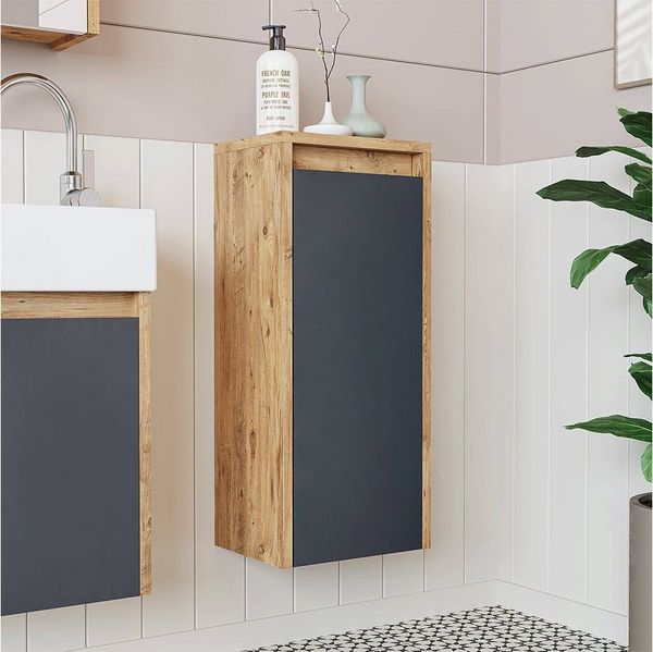 Roomart MINI-50 Badmöbel - nur Hochschrank - H 70 x B 25 x T 30 cm • Anthrazit-Eiche