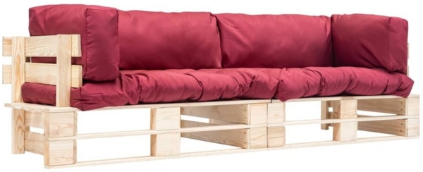 2-tlg. Garten-Palettensofa mit Roten Kissen Kiefernholz