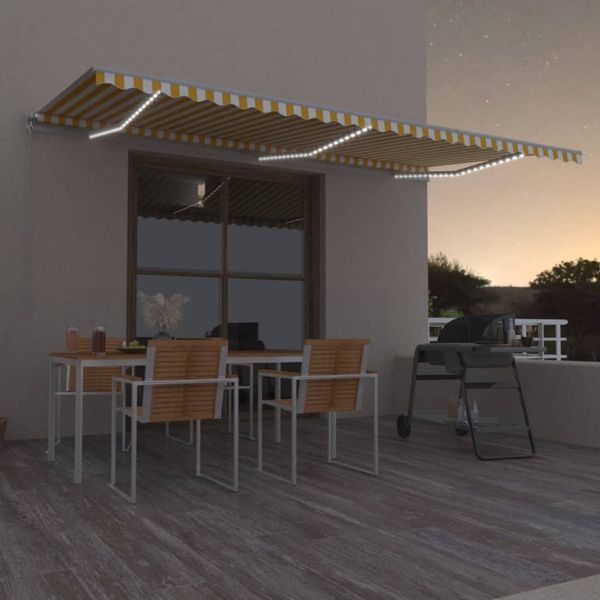 vidaXL Markise Manuell Einziehbar mit LED 600x350 cm Gelb & Weiß 3069043