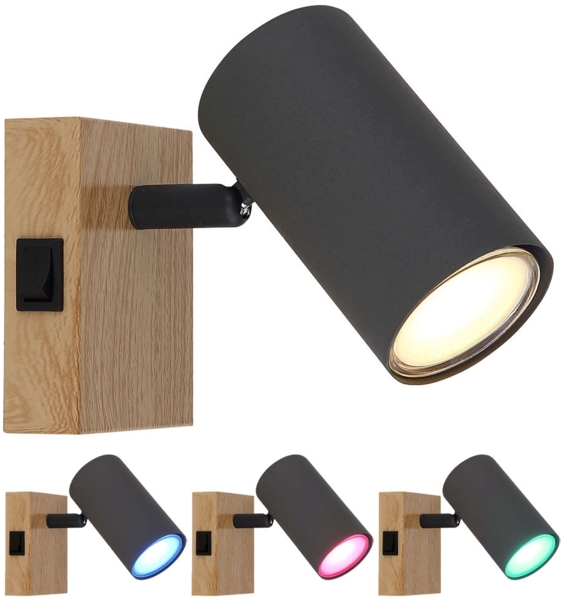 RGB LED Wandleuchte, graphit, beweglicher Spot, H 10 cm