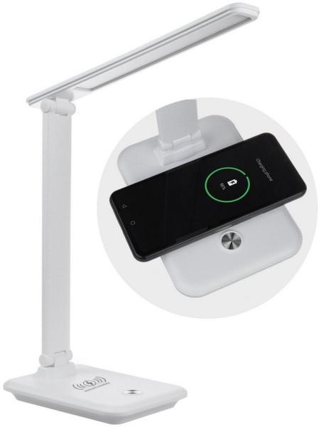 Maclean LED Schreibtischlampe MCE616, LED Schreibtischleuchte mit Induktion Qi-Ladegerät weiß/schwarz