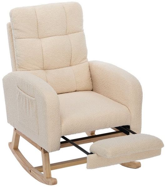 MODFU Schaukelstuhl mit hoher Rückenlehne (Relaxsessel, Wohnzimmersessel, Schlafzimmersessel, 1 St), aus Teddy-Stoff, mit Seitentasche