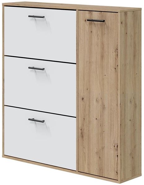 Schuhschrank >CLASS< 3 Klappen, 1 Tür, Nodi Eiche Dekor /Artik Weiß - 105x112x24 (BxHxT)