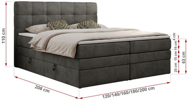 Boxspringbett mit Kopfteil und Topper, Polsterbett - LUKA-KING - 120x200cm - Dunkelgrau Velours - H3 Bild 5