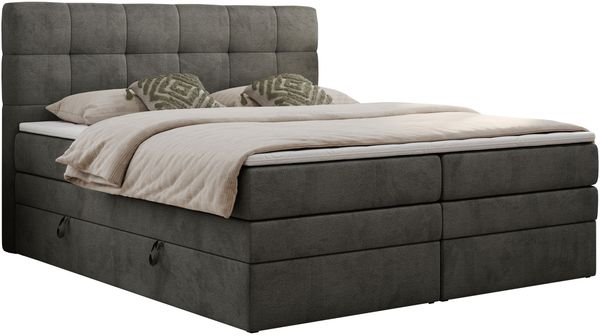 Boxspringbett mit Kopfteil und Topper, Polsterbett - LUKA-KING - 120x200cm - Dunkelgrau Velours - H3 Bild 3