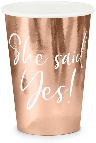 partydeco Becher, Papier, Pappbecher She said yes! 220ml roségold 6er Set