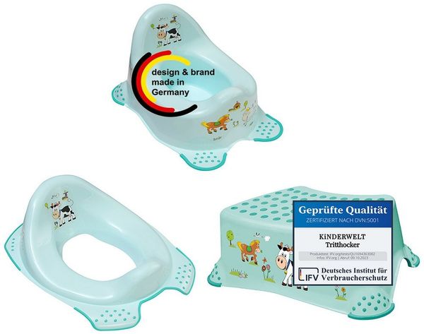KiNDERWELT Tritthocker 3er Set Funny Farm Topf, WC Aufsatz + Tritthocker (3er Set, Premium Set)