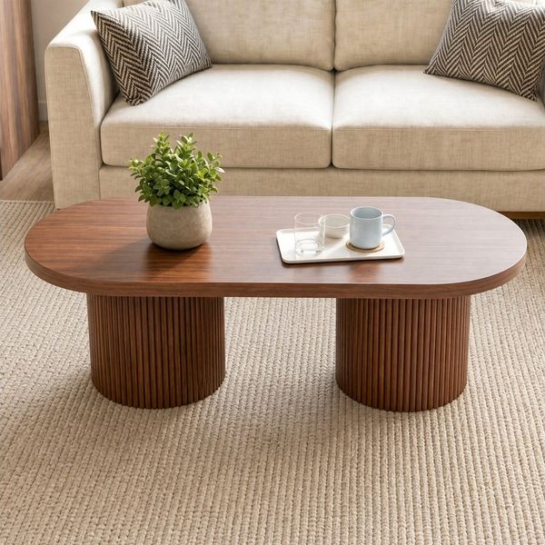 Merax Couchtisch Ovaler Satztisch Beistelltisch Kaffeetisch (1-St), Wohnzimmertisch mit römischer Säulenbasis, 100x50x35cm
