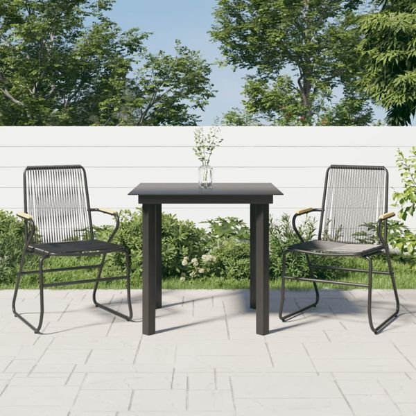 vidaXL 3-tlg. Garten-Essgruppe Schwarz PVC Rattan 3060273