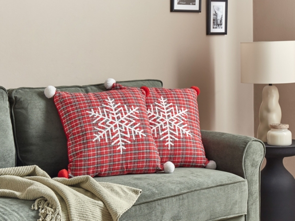 Kissen 2er Set Kariertes Muster LONICERA 45 x 45 cm Rot Bild 3