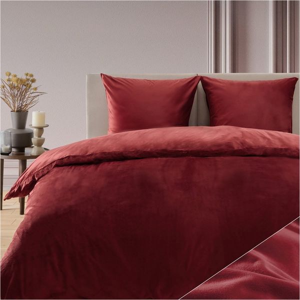 Blumtal Bettwäsche, Cashmere-Touch, Plüsch, warme Winterbettwäsche + Kopfkissenbezug, Aurora Red - Rot, Decke 135x200 cm & Kissen 80x80 cm