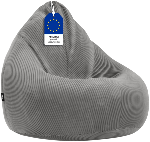 skølm 'Magni' XXL Sitzsack aus Cord, mit EPS-Perlen-Füllung, 130x80 cm, anthrazit, Bean Bag mit abnehmbarem und waschbarem Bezug