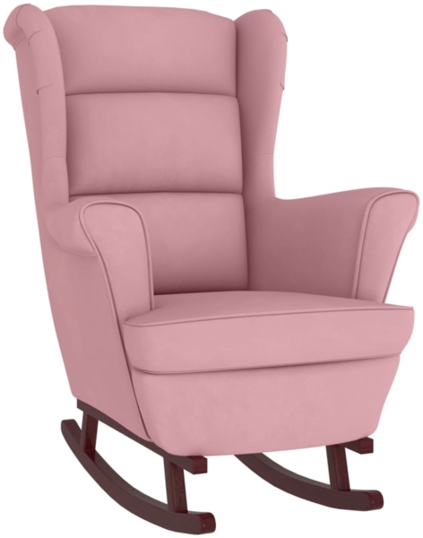vidaXL Schaukelstuhl Ohrensessel Rosa Samt und Massivholz 329367