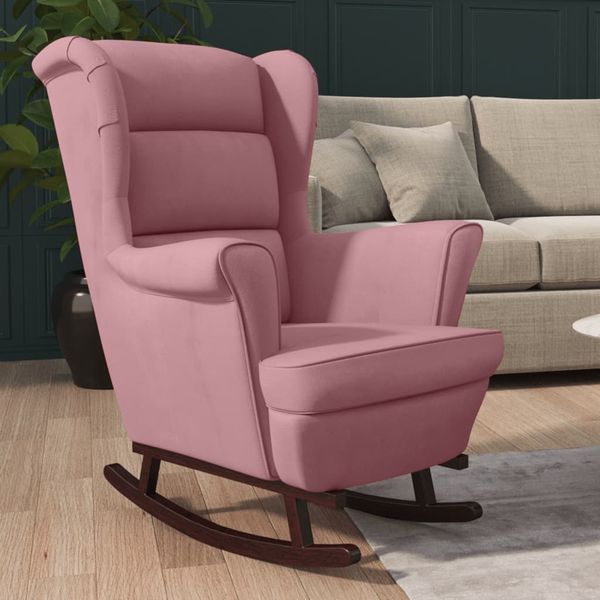 vidaXL Schaukelstuhl Ohrensessel Rosa Samt und Massivholz 329367