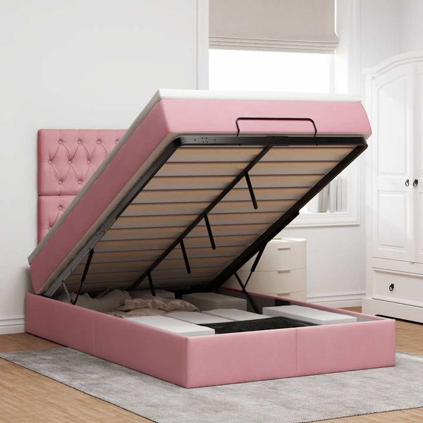 vidaXL Ottoman-Bett mit Matratzen Rosa 120x190 cm Samt 3313534