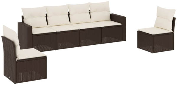vidaXL 6-tlg. Garten-Sofagarnitur mit Kissen Braun Poly Rattan 3218803