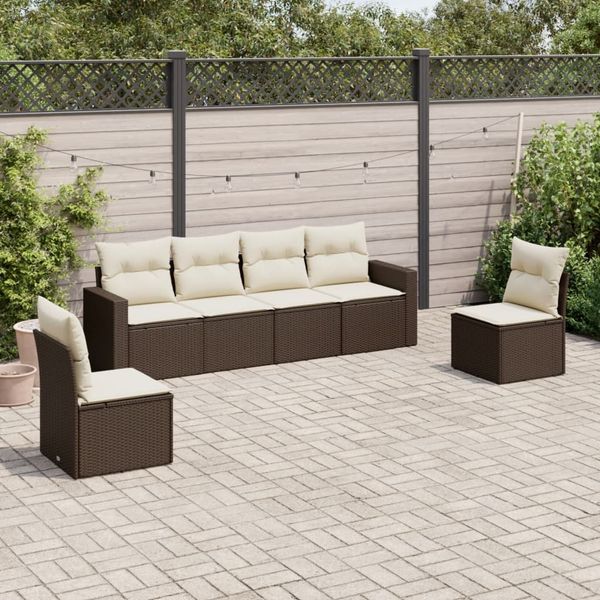 vidaXL 6-tlg. Garten-Sofagarnitur mit Kissen Braun Poly Rattan 3218803
