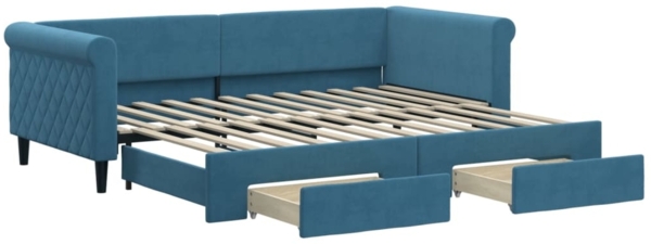 vidaXL Tagesbett Ausziehbar mit Schubladen Blau 90x200 cm Samt 3197818