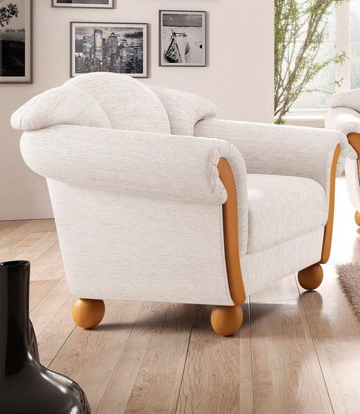 Home affaire Sessel Milano, bequemer Loungesessel, Landhaus-Stil, Holz-Chatosen und -Füße