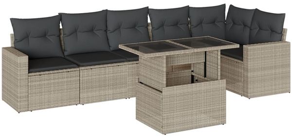 vidaXL 7-tlg. Garten-Sofagarnitur mit Kissen Hellgrau Poly Rattan 3267292 Bild 2