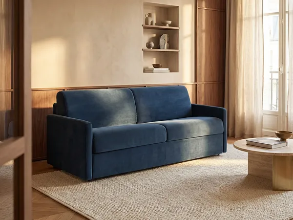 Schlafsofa 4-Sitzer Samt CALIFE - Dunkelblau - Liegefläche: 160 cm - Matratzenhöhe: 18 cm