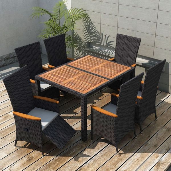 vidaXL 7-tlg. Garten-Essgruppe Poly Rattan Akazienholz Schwarz 47681