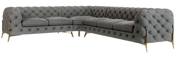 S-Style Möbel Ecksofa Chesterfield Ashley mit Goldene Metall Füßen, Die Eckeinheit kann entweder rechts- oder linkshändig sein, mit Wellenfederung