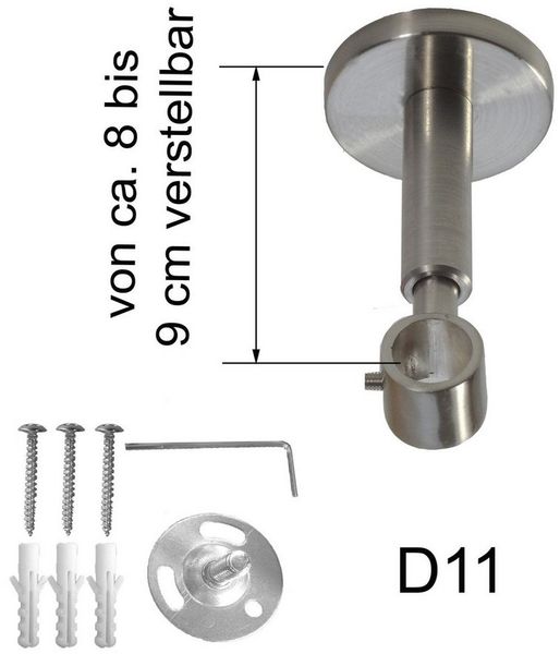 BASIT Gardinenstange Rohr Edelstahl 16 mm mit Deckenträgern 120 cm E16, Ø 16 mm, 1-läufig, verschraubt, Edelstahl, D11 120 cm E16 Kappe