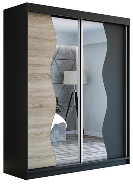 Schwebetürenschrank RIMA 2-türig Schrank 160 cm (mit Spiegel) Farbe: Schwarz , sonoma