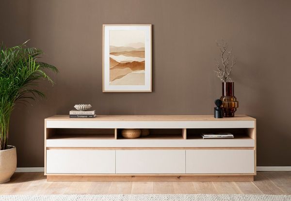 Home affaire Lowboard Sonora, moderner TV-Unterschrank, Kommode in Eiche Artisan, TV-Schrank, filigrane Rahmenoptik, ausreichend Stauraum, vielseitig einsetzbar